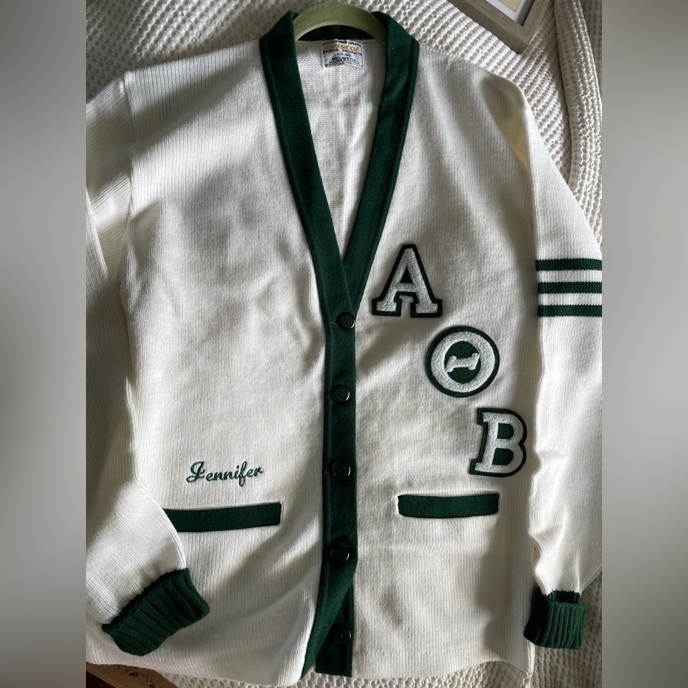 Vintage 60s/70s Bristol Sorority Letterman Cardigan Sweater Alpha Theta Beta 46 - Picture 8 of 8